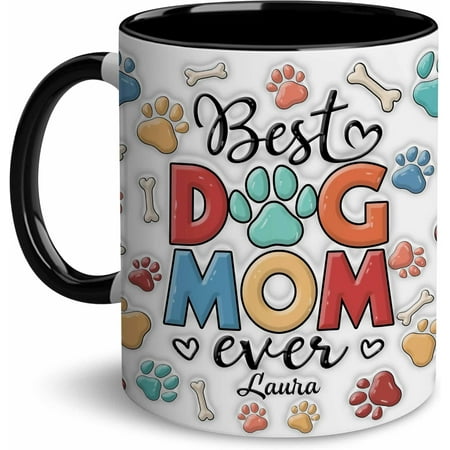 

Persionalize Mom Gifts Dog Mom Gifts Best Dog Mom Ever Mug Custom with Name Christmas Birthday Gifts 2D Dog Mom Dog Lover Gifts Gifts for Mom Grandma Black Accent Ceramic 11 Oz