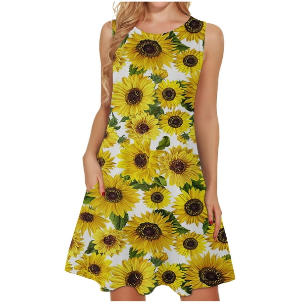 Mujeres verano casual sin mangas cuello redondo gradiente impreso bolsillo manga vestidos vestido suelto OAVQHLG3B Store lin121212