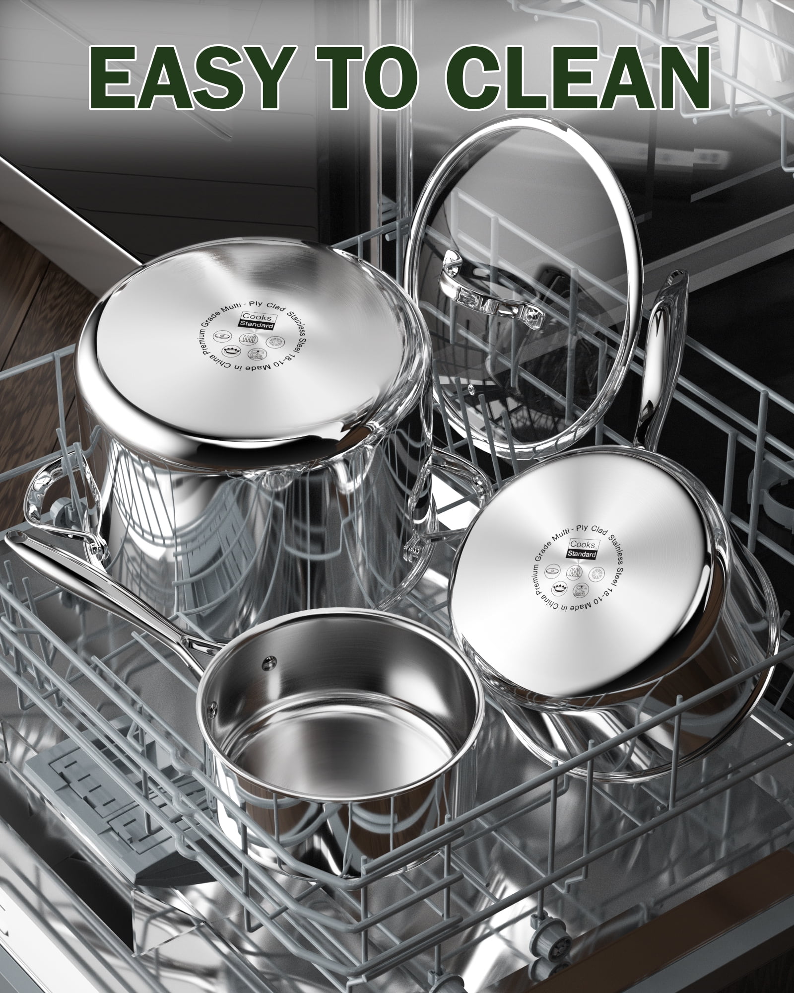 Cooks Standard Multi-ply Clad Stainless Steel Cookware Set, - Includes Saucepans and Stockpot with Lids, Cool Grip Handles,  Induction Compatible, Dishwasher and Oven Safe, 6-Piece