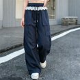 thumbnail image 6 of CPNG Girls Cargo Pants Elastic Waist Wide Leg Cargo Sweatpants with Lace Trim Trendy Baggy Casual Lightweight Cargo Trousers, 6 of 7