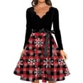 thumbnail image 4 of Women's Fashion Elegant Autumn and Winter Long Sleeve V-Neck Christmas Print Dress for Holiday Parties and Casual Wear, Stylish Women's Seasonal Dress,Deep Red,2XL, 4 of 4