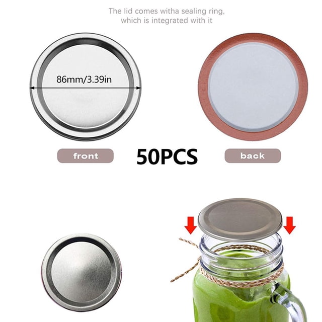 OUSITAID Couvercles de Bocaux Mason à Ouverture Régulière Couvercles de Mise en Conserve Argent Réutilisables Couvercles de Bocaux en Métal Étanches Type Fendu (100 Pcs 70 mm/50 Pcs 86 mm)