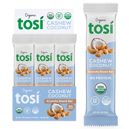 TOSI SuperBites  Gluten-Free Snack Bars  Cashew Coconut  Vegan  Organic  1 oz  12 bars