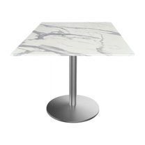 Indoor/Outdoor 30" Tall OD214 Stainless Steel Table Base with 22" Diameter Foot and 36" x 36" Square Indoor/Outdoor White Marble Top by the Holland Bar Stool Co.