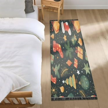 Bed Long Carpet Bed Rug 72x23.5In Indoor Non-Slip Durable Carpet Floor Mat Runner Rug Bedroom Hallway Carpet Machine Washable Christmas Cartoon Socks