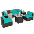 thumbnail image 3 of Costway 7PCS Patio Rattan Furniture Set 30'' Fire Pit Table Cover Cushion Sofa Turquoise, 3 of 9