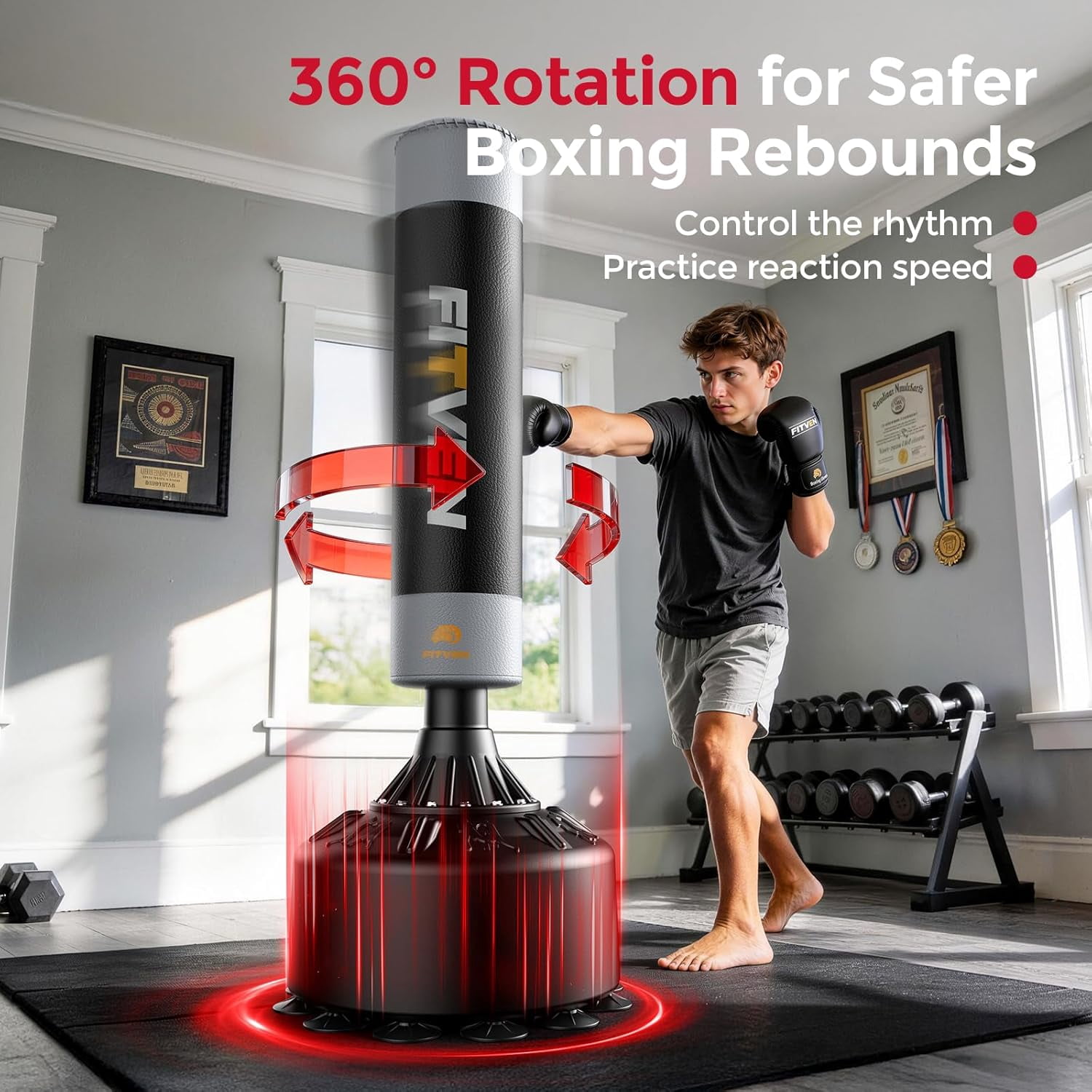 UPGO Freestanding Punching Bag with Boxing Gloves Heavy Boxing Bag with Suction Cup Base - Men Stand Kickboxing Bag, Integrated Sandbag