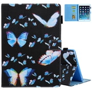 Smart Case for iPad 6th/5th Generation 2018 2017, iPad Air 2 Case 2014, iPad Air 1st Case 2013 - Protective Leather Wallet Fold Stand Slim Flip Cute Apple iPad 9.7 Inch Cover Case, Blue Butterflies