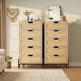 thumbnail image 3 of Bingirl 5 Drawer Oak Rattan Dresser: Farmhouse-Style Wooden Chest with Metal Legs for Bedroom & Entryway Storage, 3 of 7