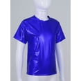 thumbnail image 2 of Sinleey Kids Girls Boys Shiny Metallic Jazz Hip Hop Dancewear Short Sleeves Sparkly Dance T-Shirt Royal Blue 160, 2 of 7