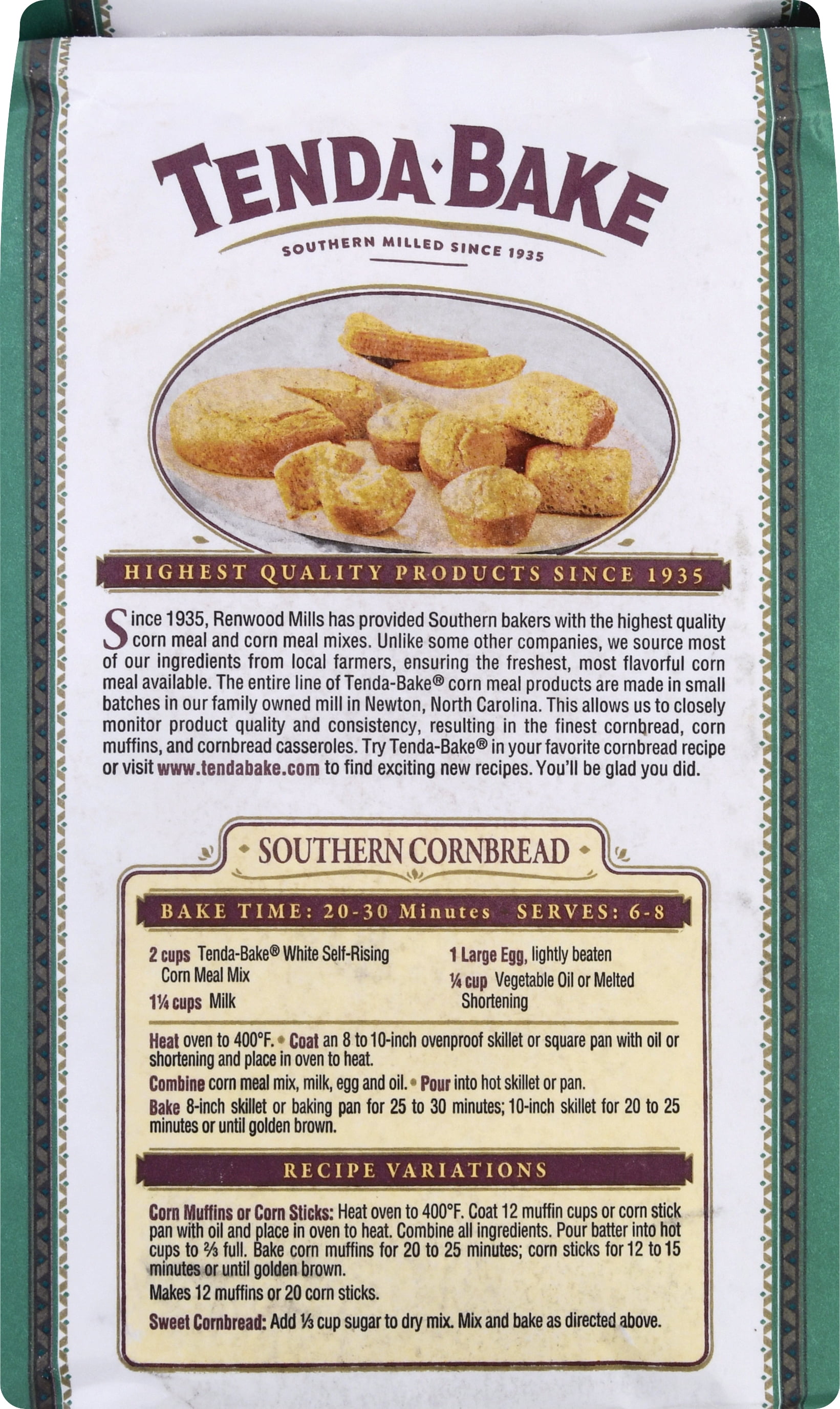 Tenda-Bake Yellow Self-Rising Corn Meal Mix, Authentic Southern Cornbread, 5 lb Bag