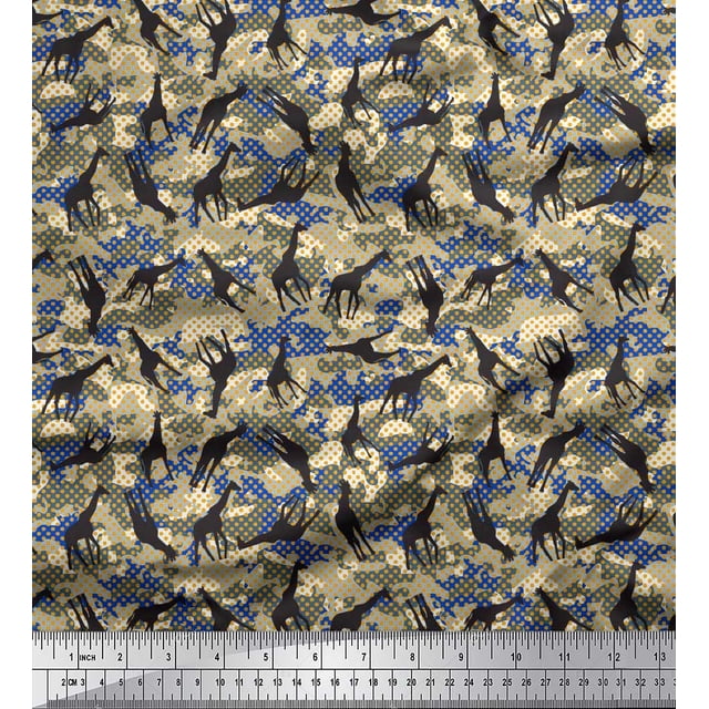 Soimoi Blue Georgette Viscose Fabric Dot,Camouflage Texture & Giraffe Animal Decor Fabric Printed BTY 42 Inch Wide