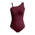 thumbnail image 5 of Bathing Suit One Piece, Womens One Piece Swimsuits, Swimsuit, One Piece Bathing Suit, One Piece Swimsuit Women Ribbed Scalloped Bathing Suit Cutout 1 Piece Slimming Full Coverage Swim Suit, Wine M, 5 of 5