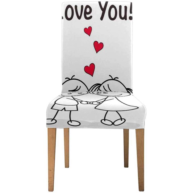 Funda Protectora para Silla ABPHQTO Linda Pareja Doodle Corazón Rojo Comedor Hotel Boda Conjunto de 1