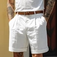 thumbnail image 2 of Gaukiv Men's Pleated Shorts Lightweight Casual Beach Bottoms White L, 2 of 5