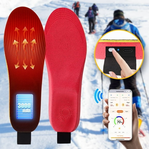 Romyse Heated Insoles for Women Men with APP Control 3 Heat Settings, Rechargeable 3000mAh Battery Powered Foot Warmer Insoles for Outdoor Hunting Fishing Camping S