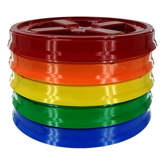 Seal Lid, Assorted Colors, 5 Pack - New! - Boxed! - 5 Gallon Bucket Lids (Fits 3.5, 5, 6, & 7 Gal.) Storage Container Lid by