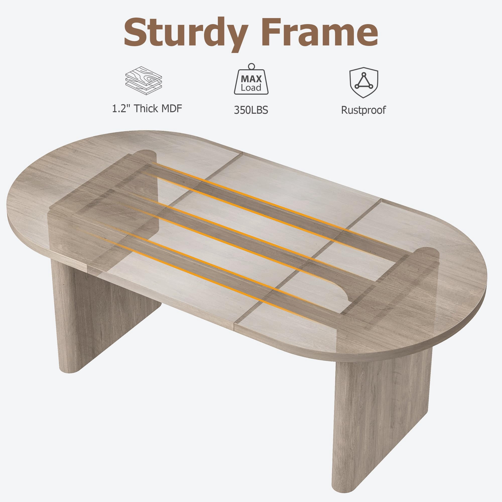 Kicctian Oval Dining Table for 6-8, Spacious Tabletop with Thick Sturdy Wooden Base, Versatile Kitchen Table for Dining Room, Living Room or Kitchen,Gray Walnut Color