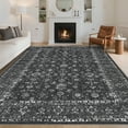 thumbnail image 2 of Garvee 8'x10' Vintage Floral Area Rug, Traditional Oriental Distressed Carpet, Machine Washable Non Slip Low Pile Stain Resistant Indoor Rug for Living Room Bedroom Dining Room Home Decor, Black, 2 of 9