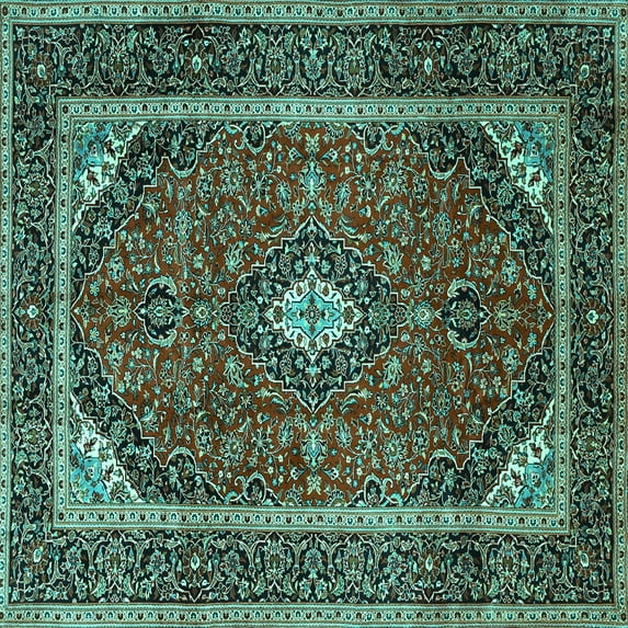 Ahgly Company Indoor Square Medallion Turquoise Blue Traditional Area Rugs, 6' Square