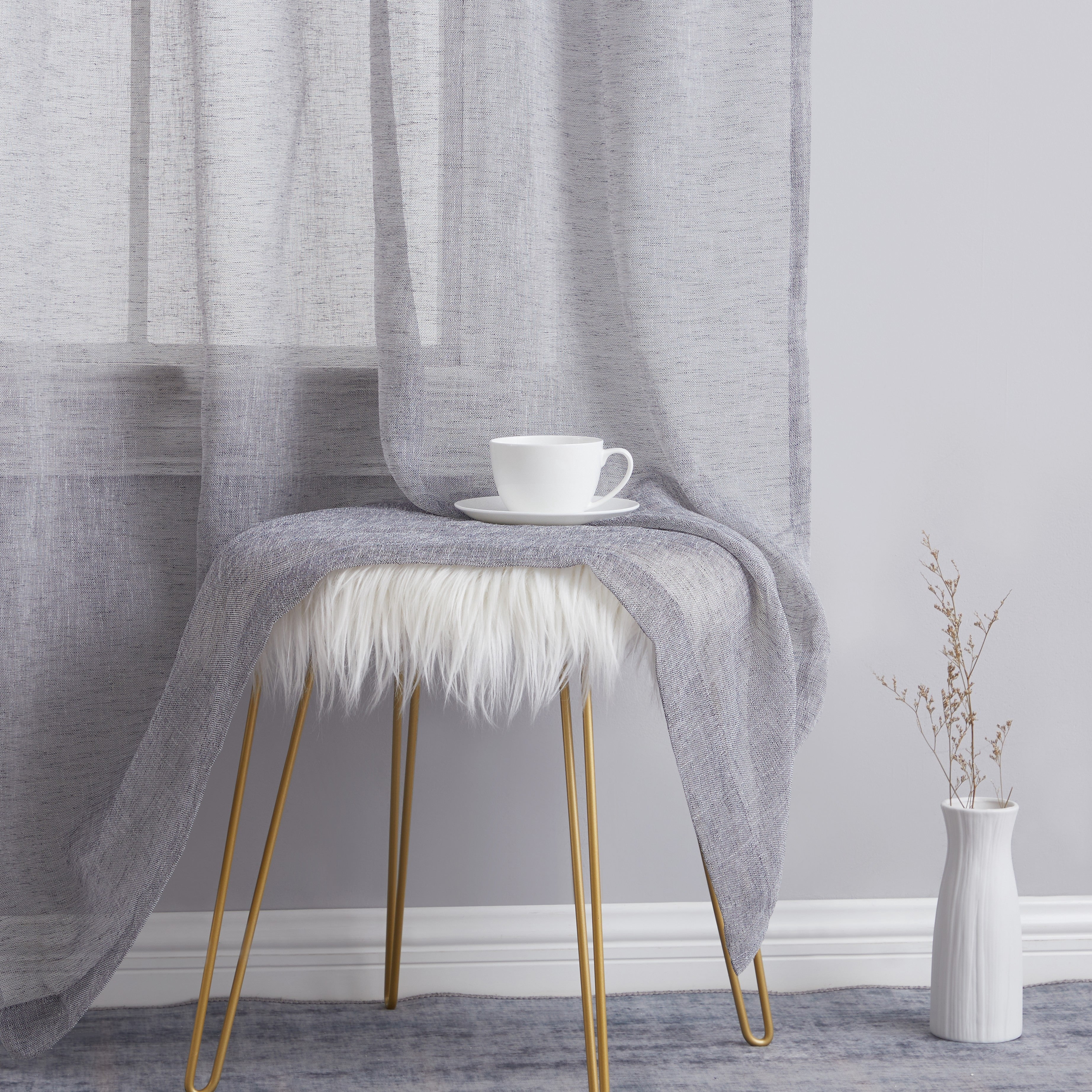 THD Zoey Faux Linen Textured Semi Sheer Window Rod Pocket Thick Curtains Drapery Panels, 2 Panels