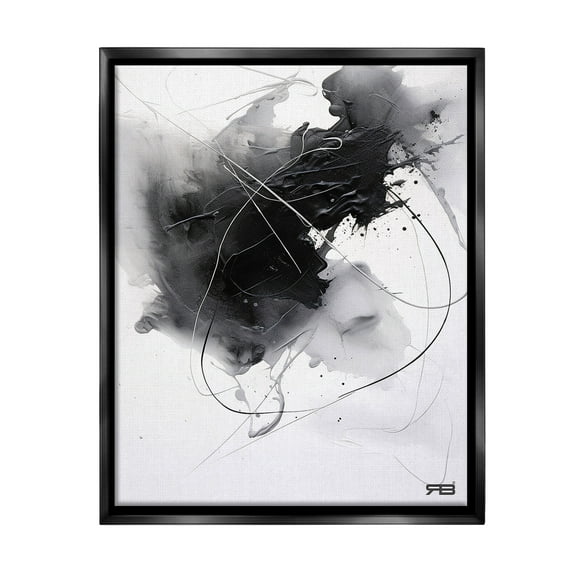 Stupell Industries Contemporary Watercolor Smear Abstract Painting Black Floater Framed Canvas Art Print Wall Art, 17 x 21