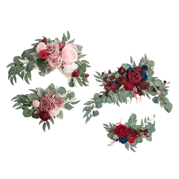 Guirnalda rústica de flores artificiales, flores de seda colgantes hechas a mano, rosa artificial rojo rosa rojo