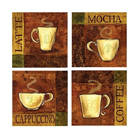 4 Coffee Break Cappuccino Latte Mocha Set; Kitchen Décor; Four 12x12in Paper