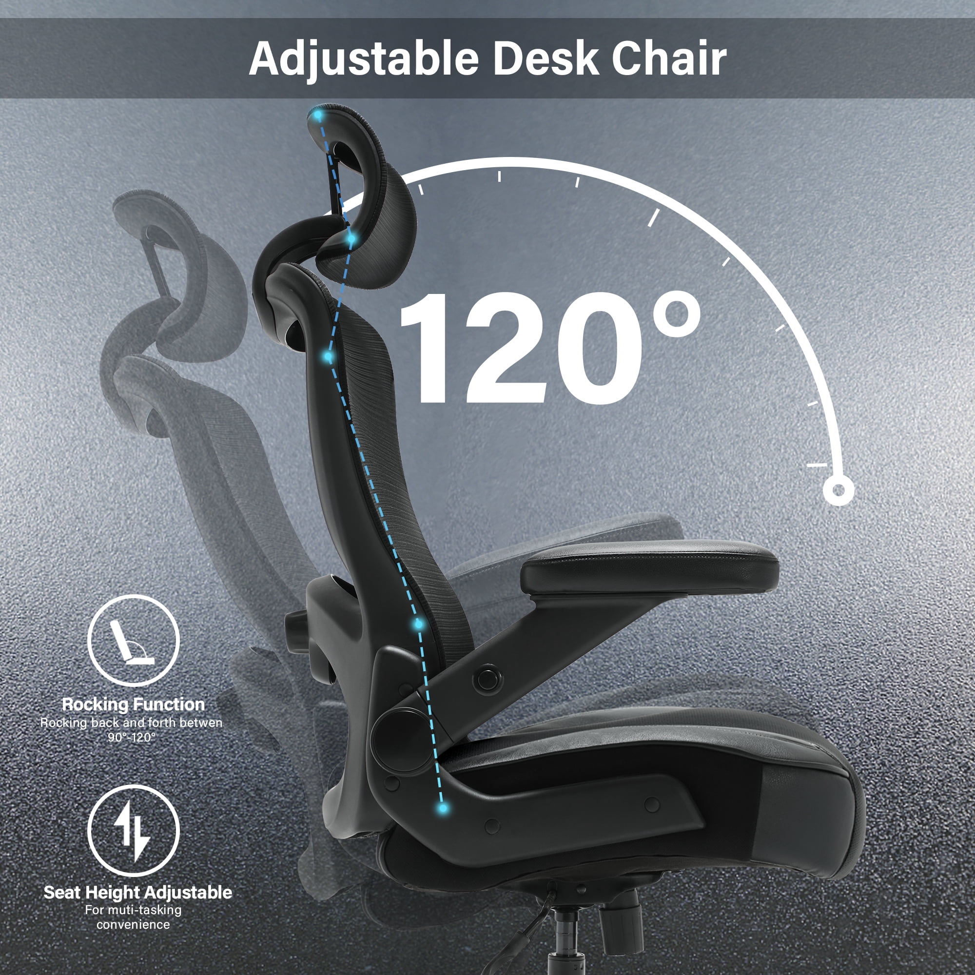 Big and Tall 600lbs Office Chair, High Back Mesh Desk Chair, Ergonomic Executive Computer Chair with Adjustable Lumbar Support Headrest 3D Flip Up Arms Heavy Duty Metal Base, Extra Wide Seat, Black