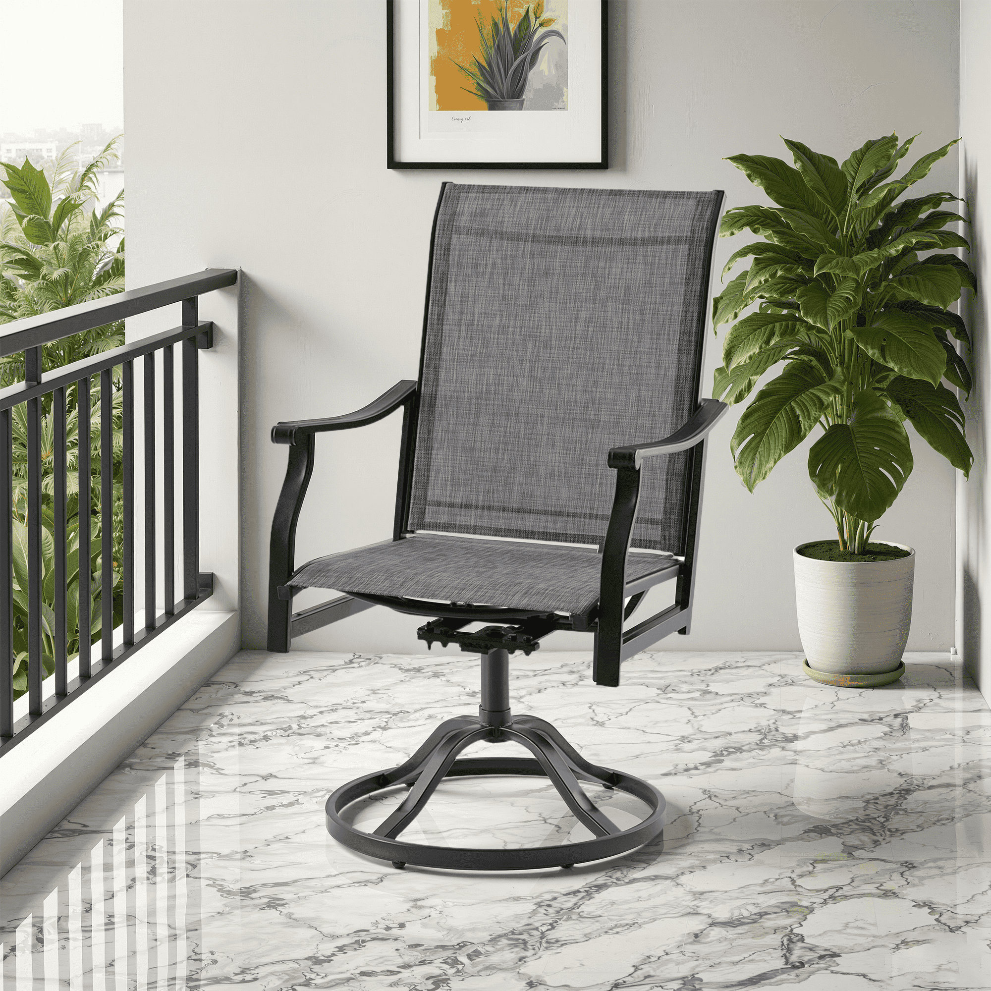 MAYEERTY 2-Piece Outdoor Swivel Dining Chairs with Textilene Fabric for Backyard & Patio, Gray