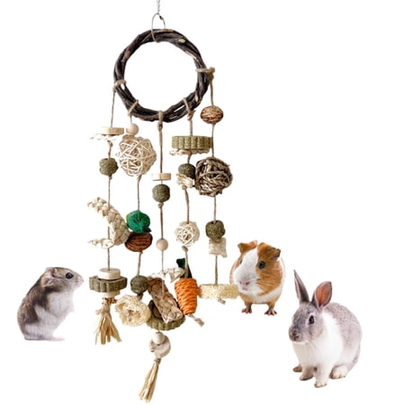 Bunny Chew Toy, Rabbits Cage Hanging Chew Toys And Treats Rattan Ring With Snacks For Guinea Pigs Chinchillas Hamsters Rats And Other Small Pets Teeth Grinding
