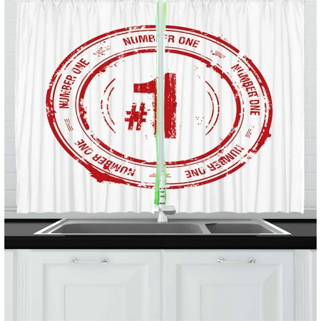 Number Curtains 2 Panels Set, Number One Old Fashioned Grunge Stamp at Top Best Leader Emblem Design, Window Drapes for Living Room Bedroom, 55W X 39L Inches, Vermilion and White, by (Best Almirah Designs For Bedroom)
