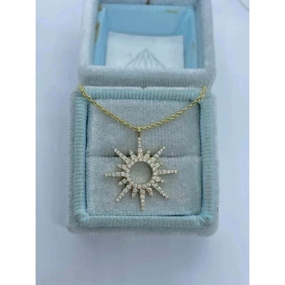 1Ct Round Cut Lab Created Diamond Women's Sun Shape Pendant 14k Yellow Gold Plated