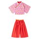 thumbnail image 2 of Gibobby Conjunto térmico bebé Niños pequeños bebés niñas primavera verano Floral algodón estampado manga corta pantalones cortos Kimono pijamas ropa(Rosa caliente, 5-6 Años), 2 of 4