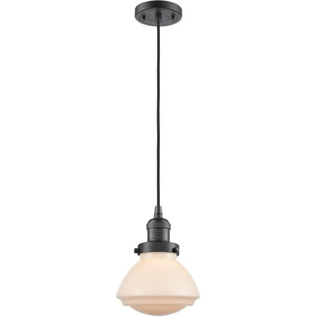 

Oil Rubbed Bronze Tone Mini Pendants 7 Wide Matte White Glass Steel/Cast Brass Medium Base 1 Light Fixture