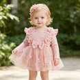 thumbnail image 5 of KPOPLK Baby Girl Floral Tulle Princess Dress Long Sleeve Cute Tutu Skirts Romper with Lace Headband for 3 6 9 12 18 Months(Pink,9-12 Months), 5 of 7