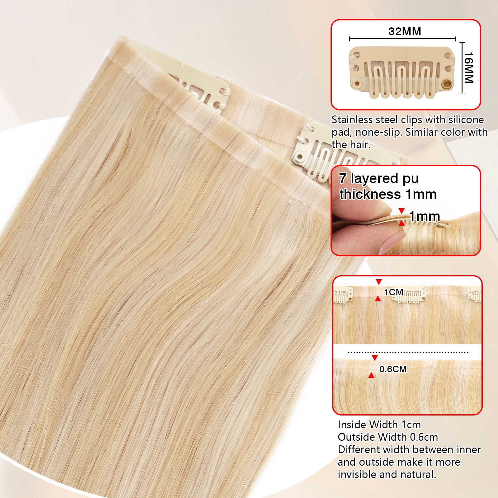 PU Clip In Hair Extensions P18/613# 240g 22inch