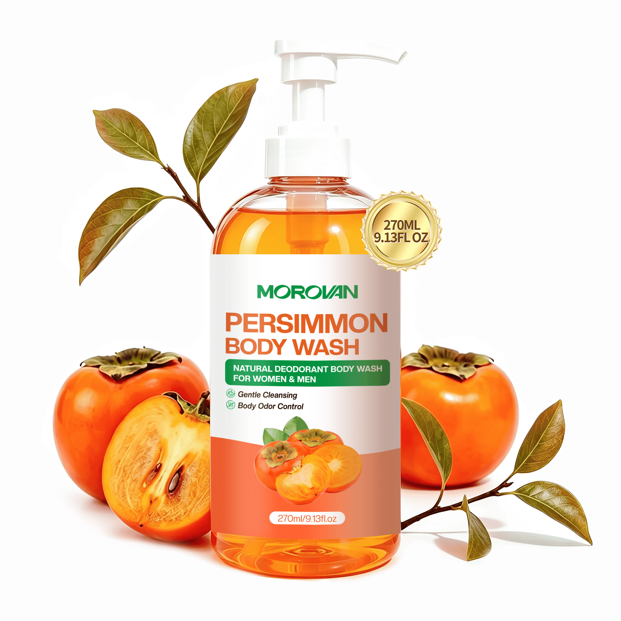 Persimmon Body Wash Natural Deodorant Odor Care Shower Men Women Seniors 9 fl oz