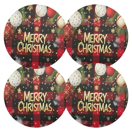 

Ryvnso Snowflake Grid Checkered Christmas Round Plate Mats Dining Table Placemat Set of 4 for Holiday Decoration