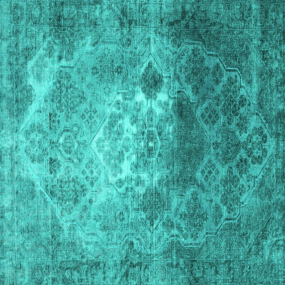 Ahgly Company Machine Washable Indoor Square Persian Turquoise Blue Traditional Area Rugs, 8' Square