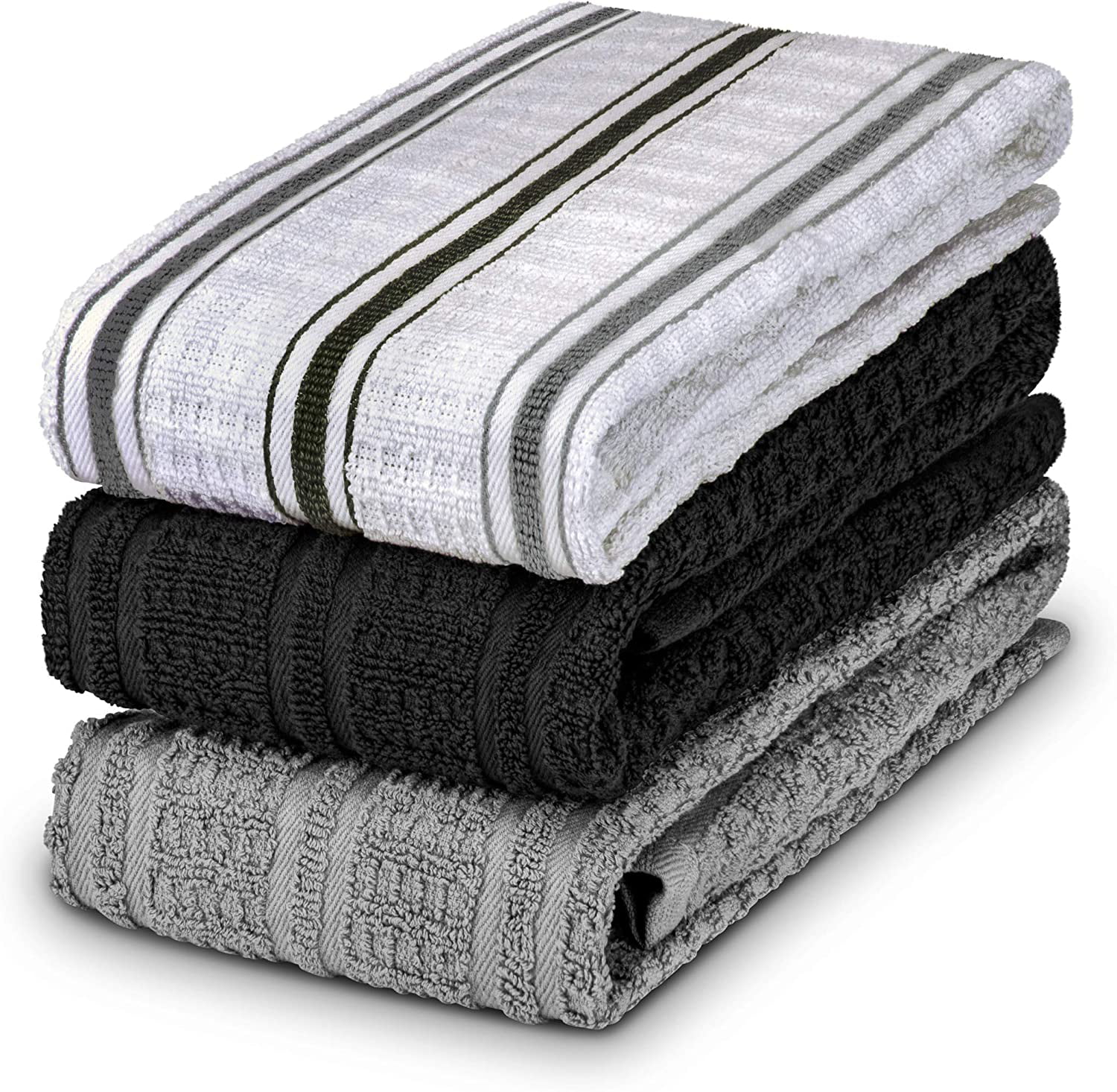 DecorRack 4 Pack Large Kitchen Towels, 100% Cotton, 15 x 25 Inch Absorbent  Dish Drying Cloth, Perfect for Kitchen, Hand Towels, Assorted Colors (Set