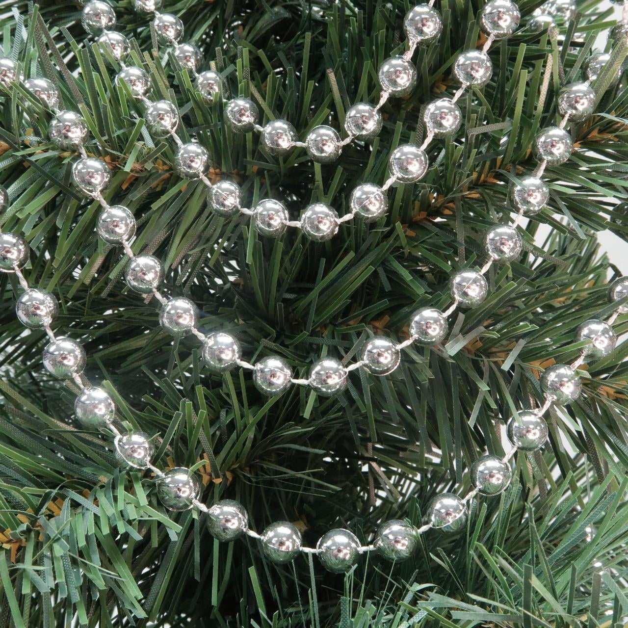 Holiday Time 8mm Metallic Silver Round Bead Christmas Decorative Garland, 18'