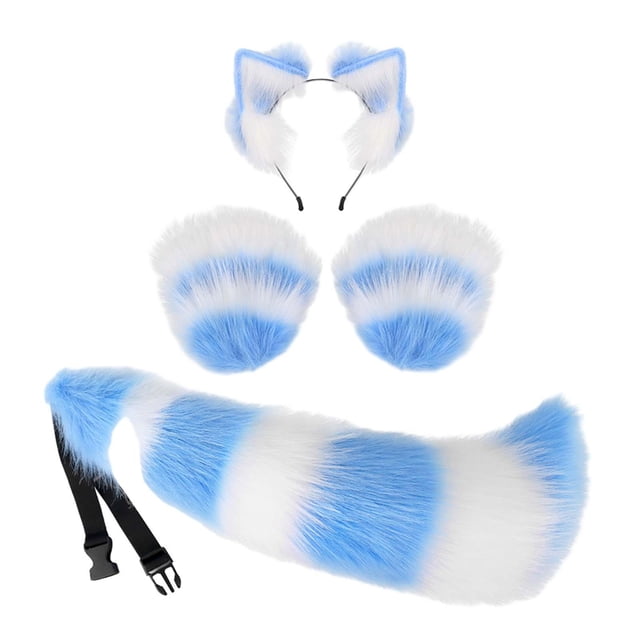 Orejas de animales Aro para el pelo Guantes para cosplay Cola Disfraz para Halloween Carnaval Azul blanco Yuyangstore Disfraz de juego de cosplay