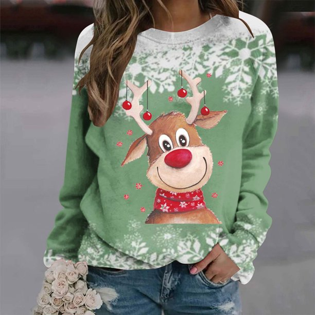 Pntutb - Camiseta holgada con estampado para mujer, blusa de manga larga, cuello redondo, tops casuales, sudadera Pntutb Pntutb-1682