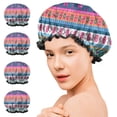 thumbnail image 7 of Shower Caps,Colorful Pioneer Flower Striped Pattern Waterproof Shower Cap for Women 4 Pieces,Double Reusable Hair Cover for Shower PEVA Elastic Stretch Hem, 7 of 7