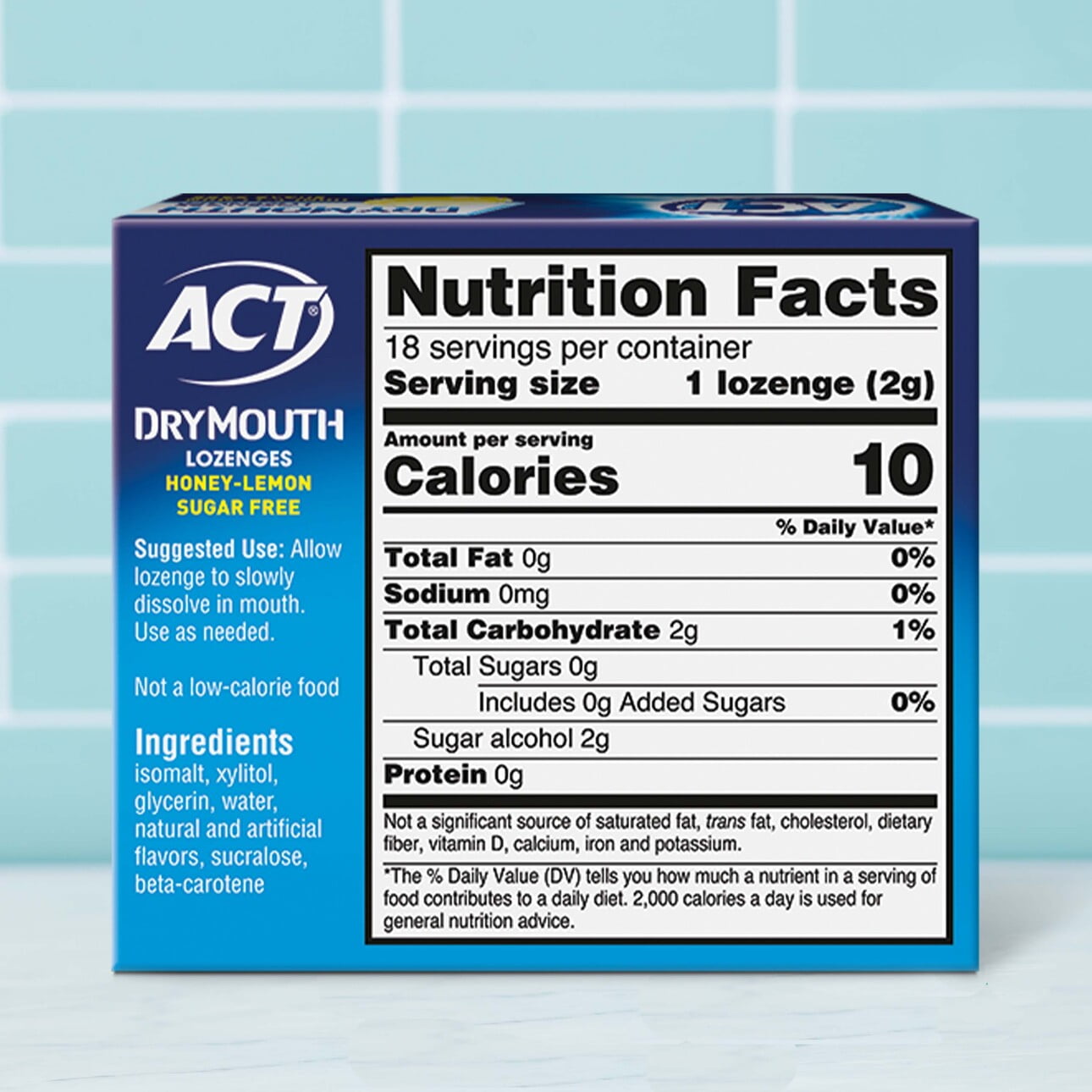 ACT Dry Mouth Lozenges with Xylitol, Sugar Free Honey-Lemon, 18 Lozenges