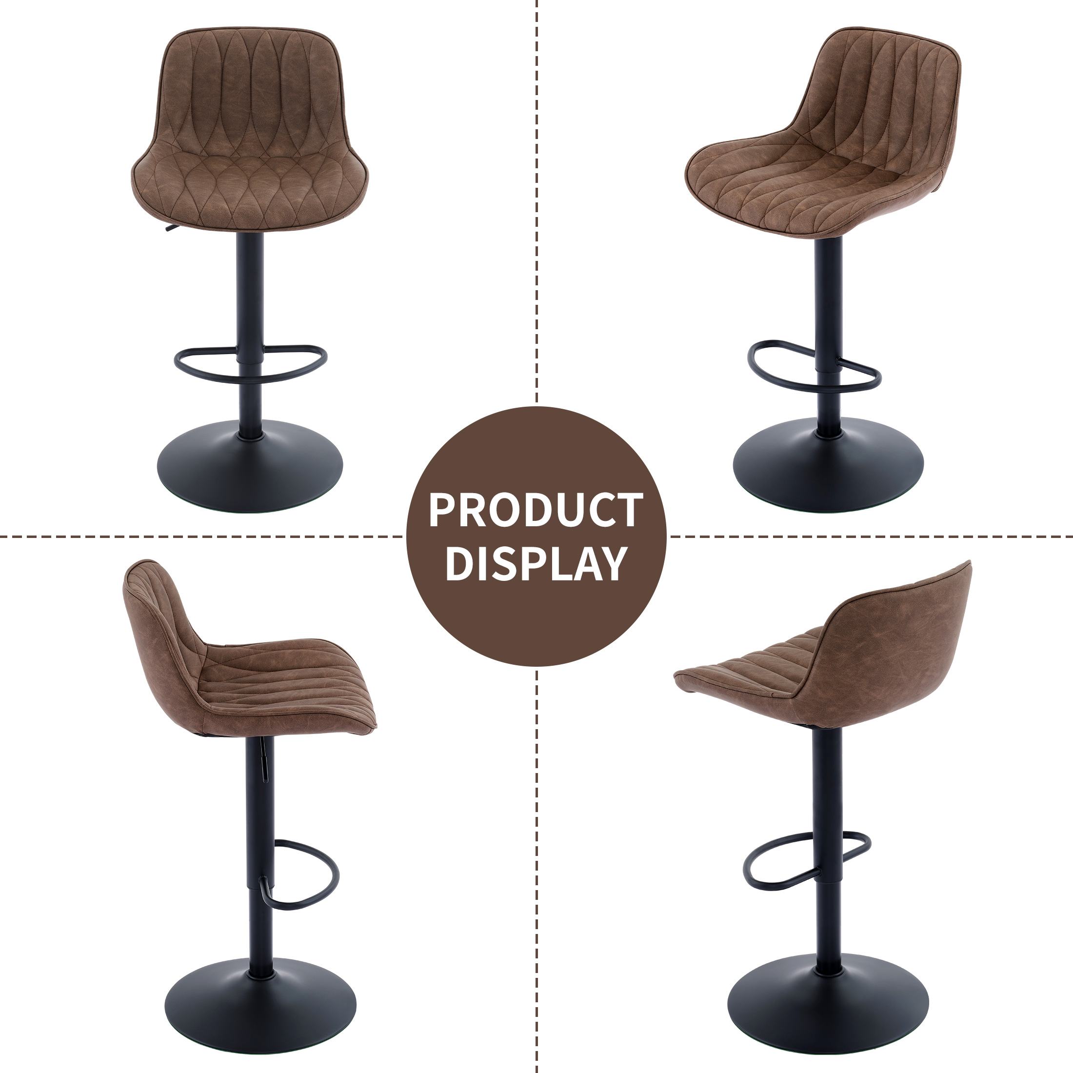 FIRAVOE Swivel Bar Stools Set of 4 (Adjustable Height 25"-33") Counter Height Bar Stools with Back, Modern Faux Leather Barstools for Kitchen Island, Tan