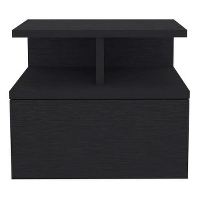 Pemberly Row Contemporary Engineered Wood Floating Nightstand in Black
