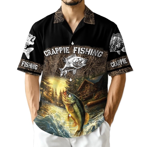 Netecom Crappie Fishing Hawaiian Shirt for Men, Button Down Summer Beach Short Sleeve, Outdoor Style, S-5XL