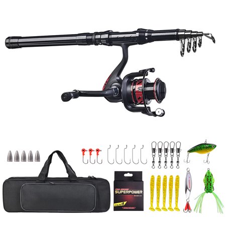 M Buder Telescopic Fishing Rod and Spinning Reel 5-Piece Combo Set, Portable Carbon Fiber Pole with Tackle Accessories for Freshwater and Saltwater, 70.87 inches / 180 cm